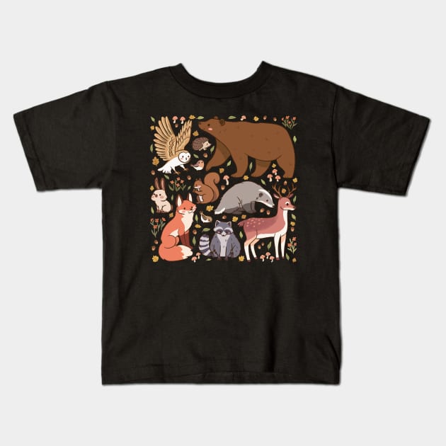 Cute woodland animals illustration Kids T-Shirt by Yarafantasyart